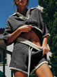 Collared Neck Contrast Striped Top and Shorts Sweater Set