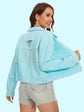 Distressed Denim Jacket with Buttons Up