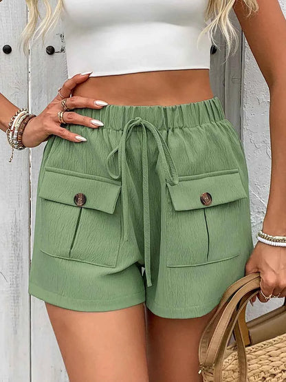 Perfee Tied Elastic Waist Shorts with Pockets for Ultimate Comfort