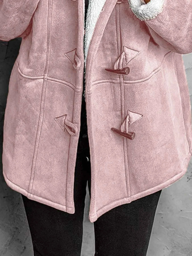 Full Size Cozy Sherpa Lined Toggle Coat with Hood Plus Size