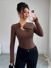 Twist Front Long Sleeve T-Shirt with Ring Detail