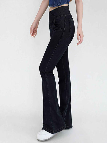 Wide Waistband Bootcut Jeans with Pockets – Comfort and Style Combined