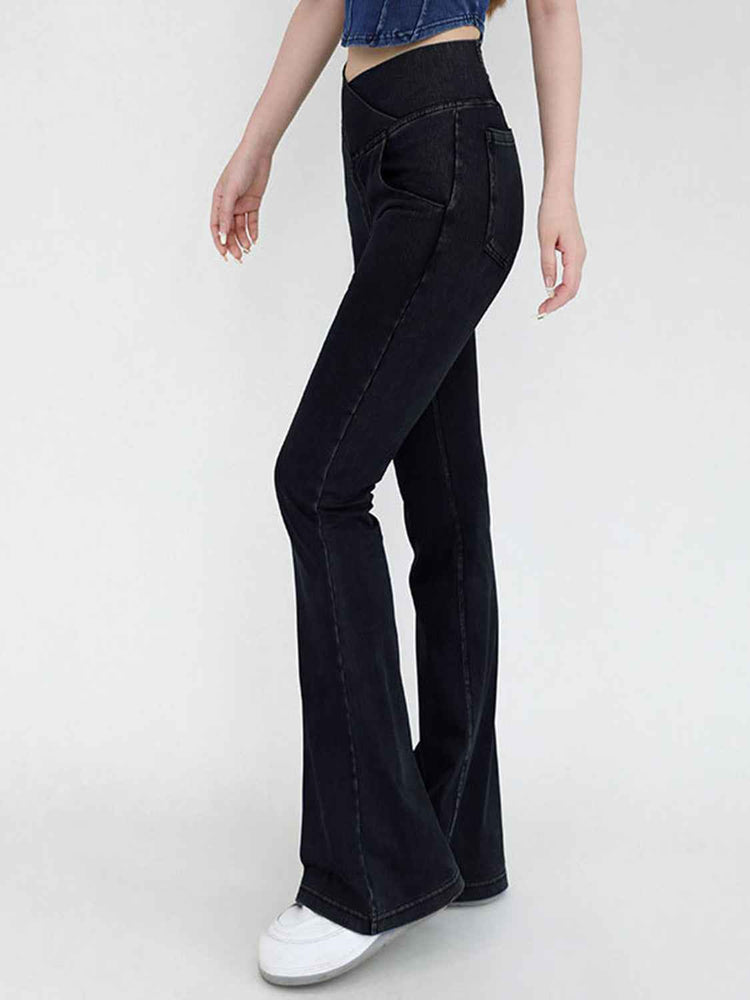Wide Waistband Bootcut Jeans with Pockets – Comfort and Style Combined
