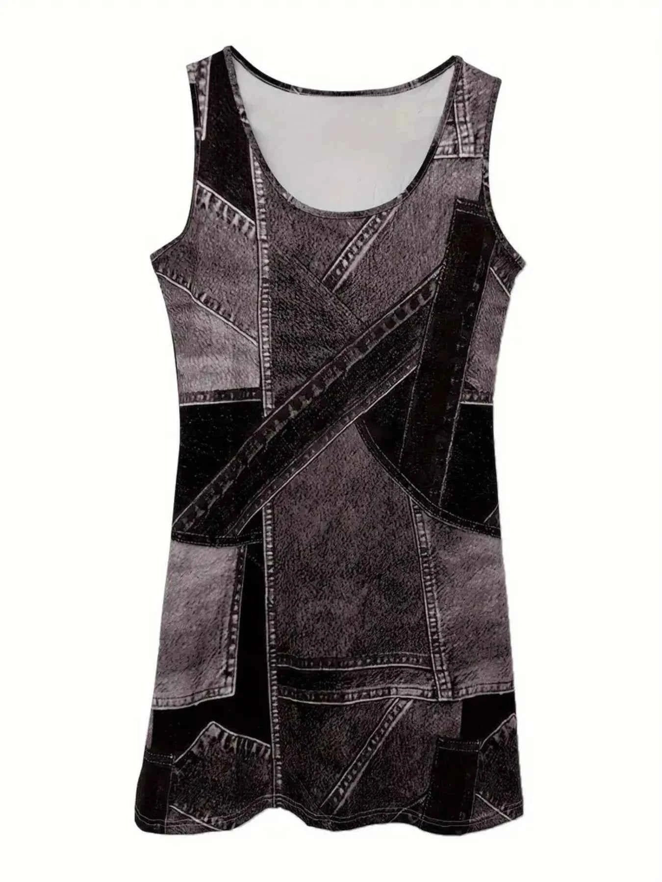 Patchwork Scoop Neck Denim Tank Dress