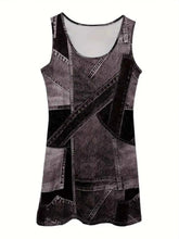 Patchwork Scoop Neck Denim Tank Dress