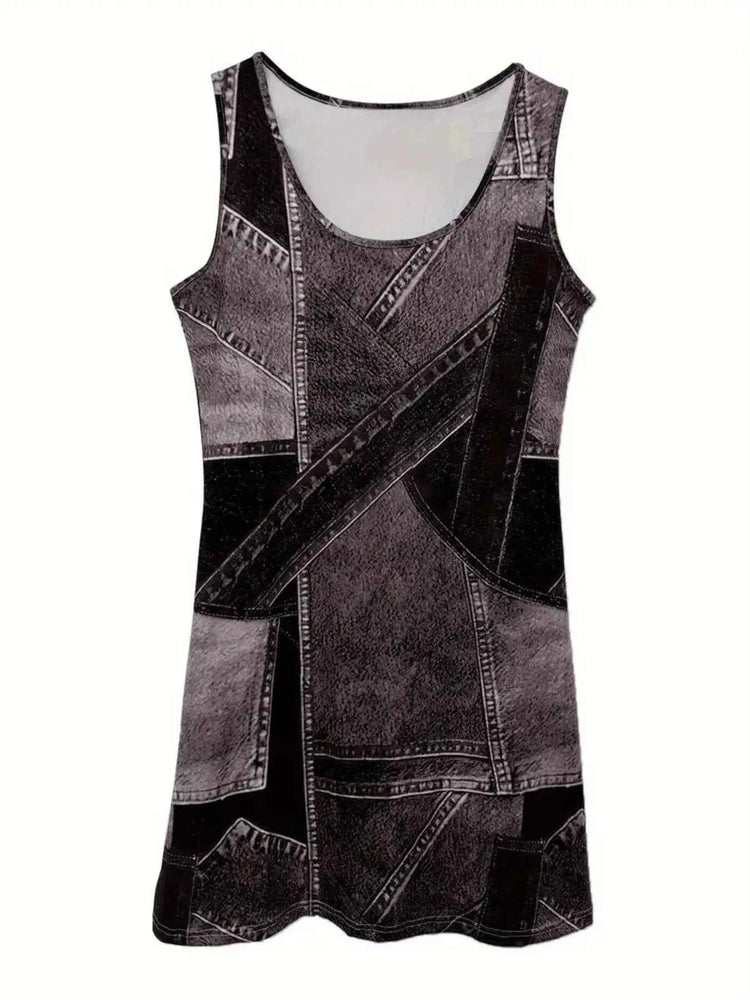 Patchwork Scoop Neck Denim Tank Dress