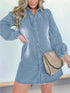 Full Size Button Front Long Sleeve Denim Dress Plus Size