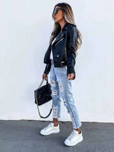 Full Size Zip Up Leather Motorcycle Biker Jacket Plus Size