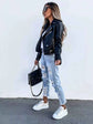 Full Size Zip Up Leather Motorcycle Biker Jacket Plus Size