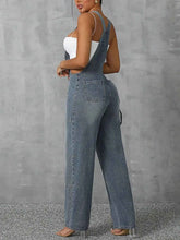 Zip Front Wide Strap Denim Overalls