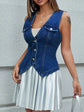 V-Neck Denim Vest with Button-Front for Effortless Style