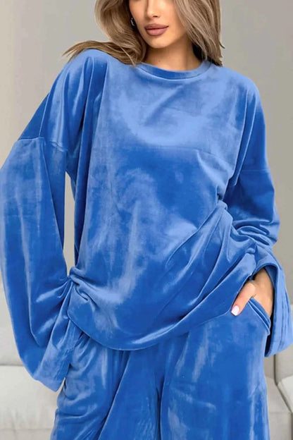 Buttery-Soft Round Neck Long Sleeve Top and Drawstring Pants Set