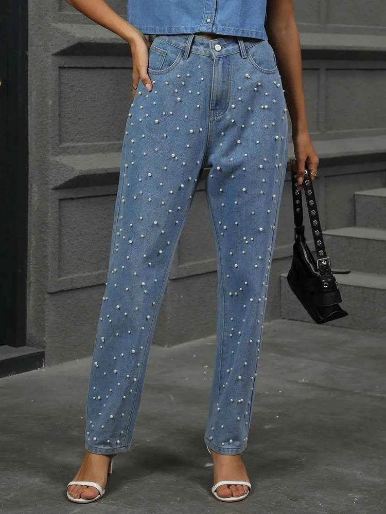 Pearl Straight Jeans with Pockets and Detail