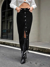 Button Front Denim Skirt