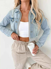 Distressed Zip Up Cropped Hooded Denim Jacket