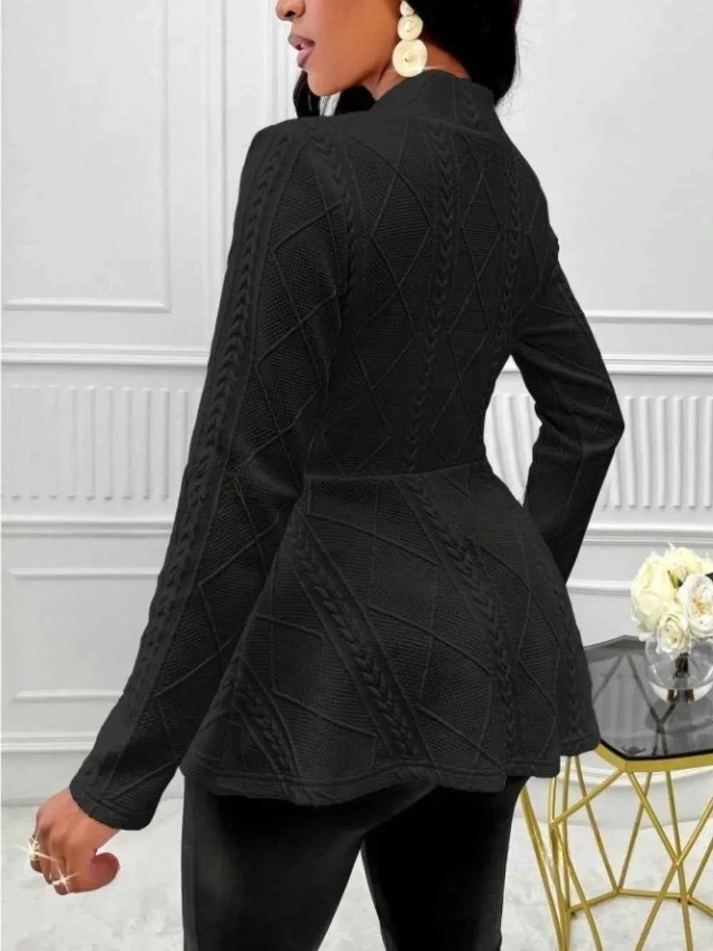 One Button Textured Peplum Cardigan
