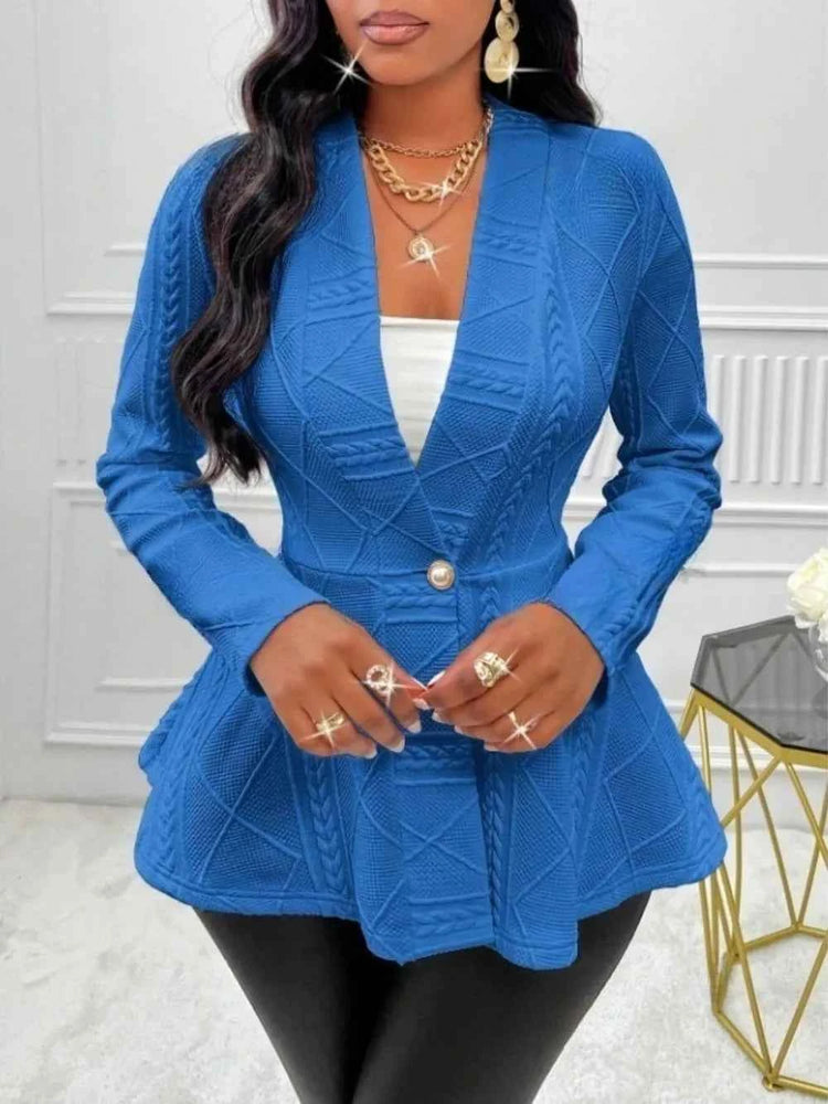 One Button Textured Peplum Cardigan