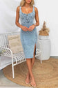 Side Slit Denim Dress with Washed Finish and Scoop Neck Design