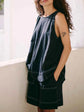 Casual Contrast Stitch Denim Tank Top and Shorts Set