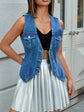V-Neck Denim Vest with Button-Front for Effortless Style