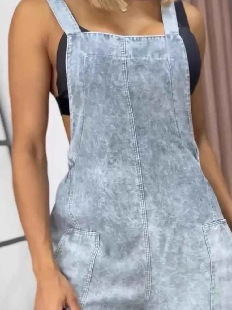Full Size Wide Leg Washed Denim Overalls Plus Size