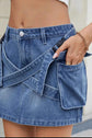 Criss-Cross Waist Detail Denim Mini Skirt