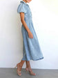 Puff Sleeve Button Front Denim Midi Dress