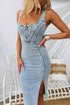 Side Slit Denim Dress with Washed Finish and Scoop Neck Design