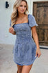 Tie Back Square Neck Puff Sleeve Denim Dress for a Chic Look