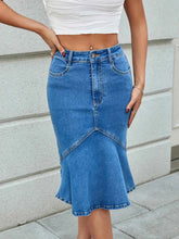 High Waist Denim Skirt with Mermaid Hem