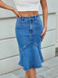 High Waist Denim Skirt with Mermaid Hem