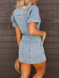Button-Up Denim Shirt Dress with Puff Sleeves