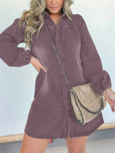 Full Size Button Front Long Sleeve Denim Dress Plus Size