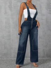 Zip Front Wide Strap Denim Overalls
