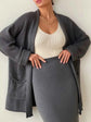 Pocketed Long Sleeve Cardigan and Skirt Sweater Set