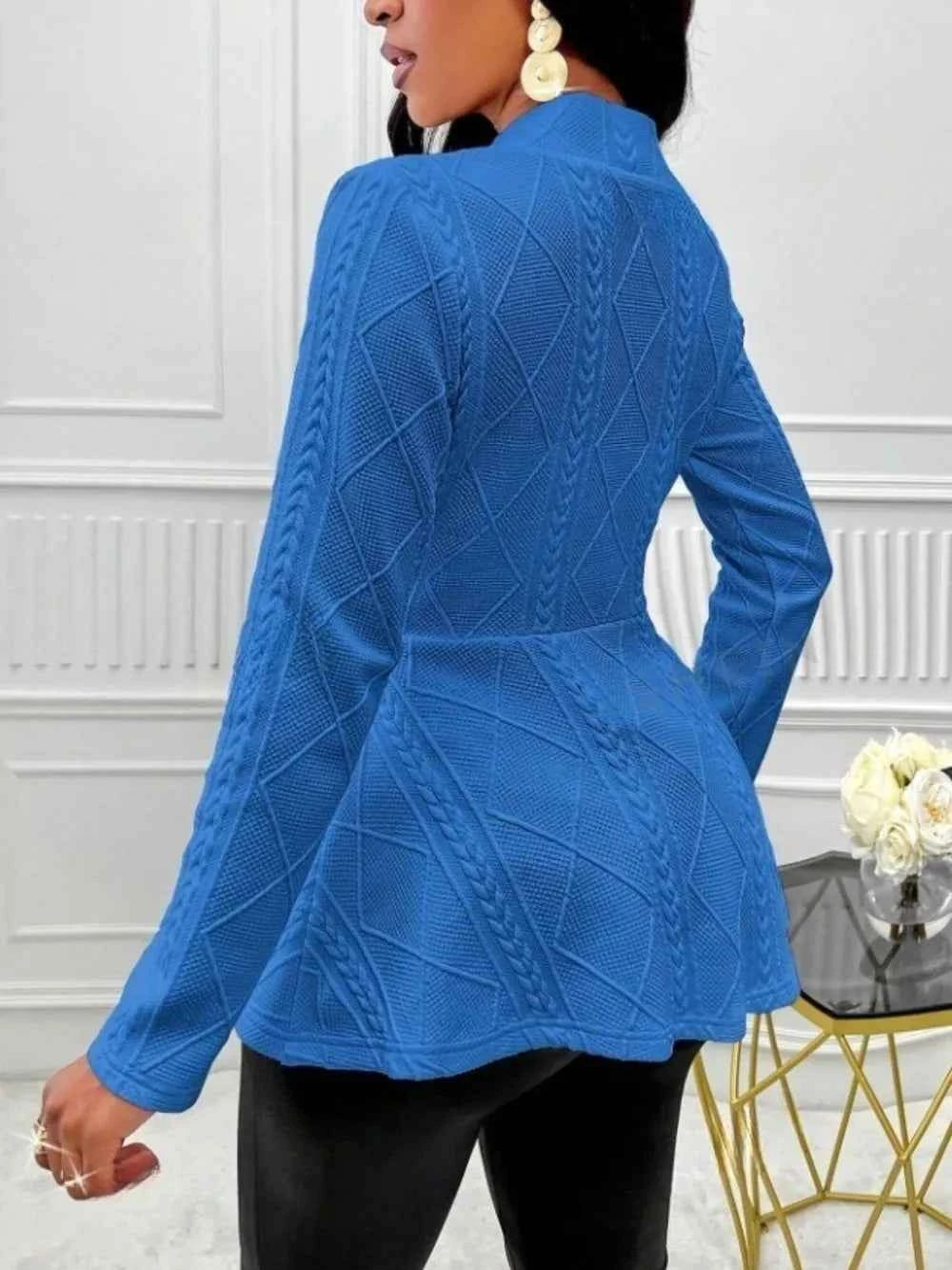 One Button Textured Peplum Cardigan